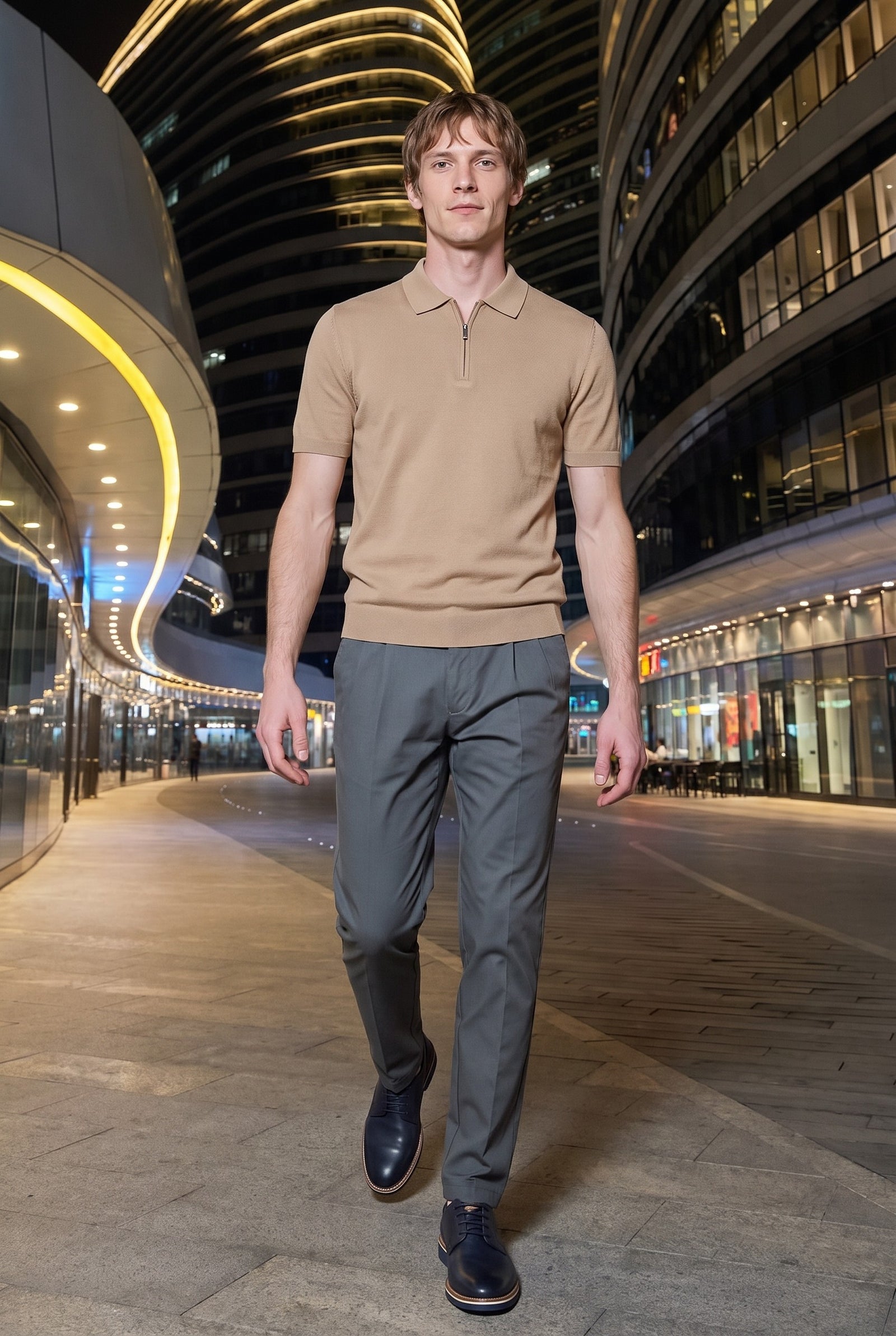 Look #977 styled with Bézs színű, cipzáras, kötött férfi póló