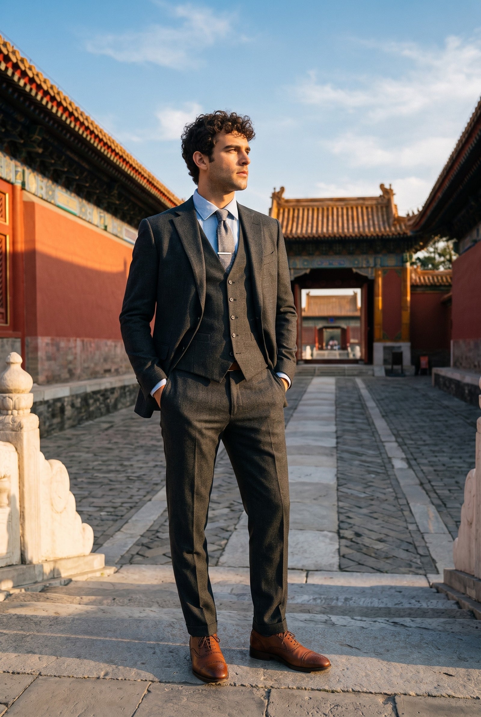 Look #179 styled with Bond - Férfi szénszürke, háromrészes, szabott öltöny