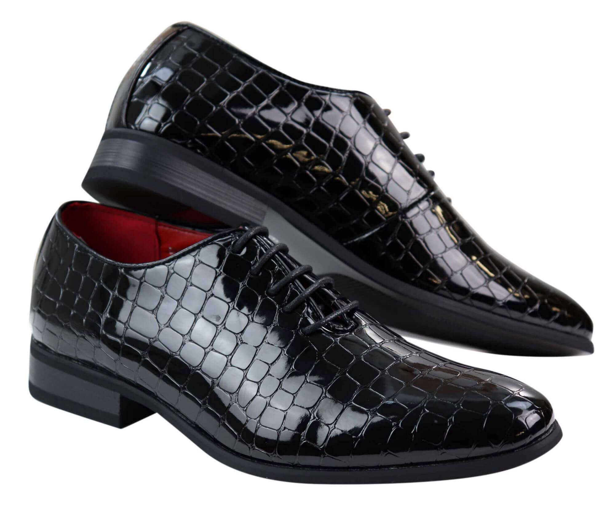 Mens Patent Black Crocodile Style PU Leather Shoes