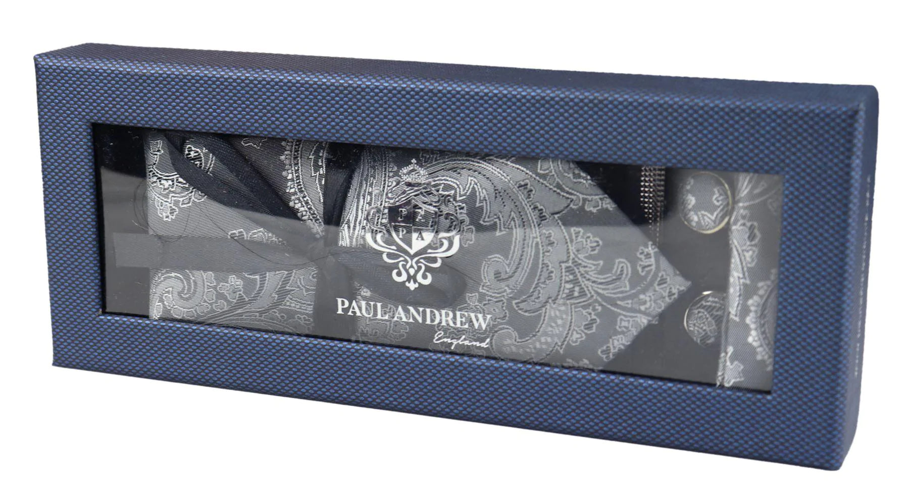 Paisley Neck Grey Tie Gift Set Pocket Square Cuff Links Tie Floral Satin