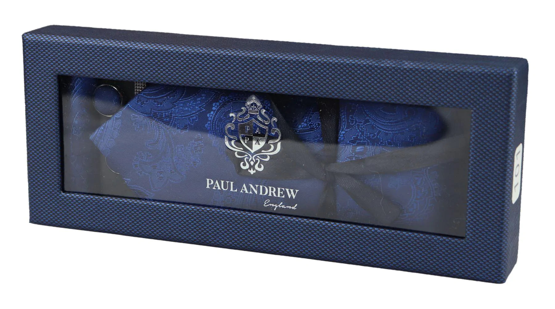 Paisley Neck Blue Tie Gift Set Pocket Square Cuff Links Tie Floral Satin