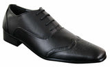 Gio Gino 907001 Mens Black Smart Formal PU Leather Laced Brogues Shoes Gatsby Italian Classic