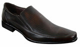 Mens Brown Black Formal Smart Slip On Shoes Textured PU Leather Italian Design