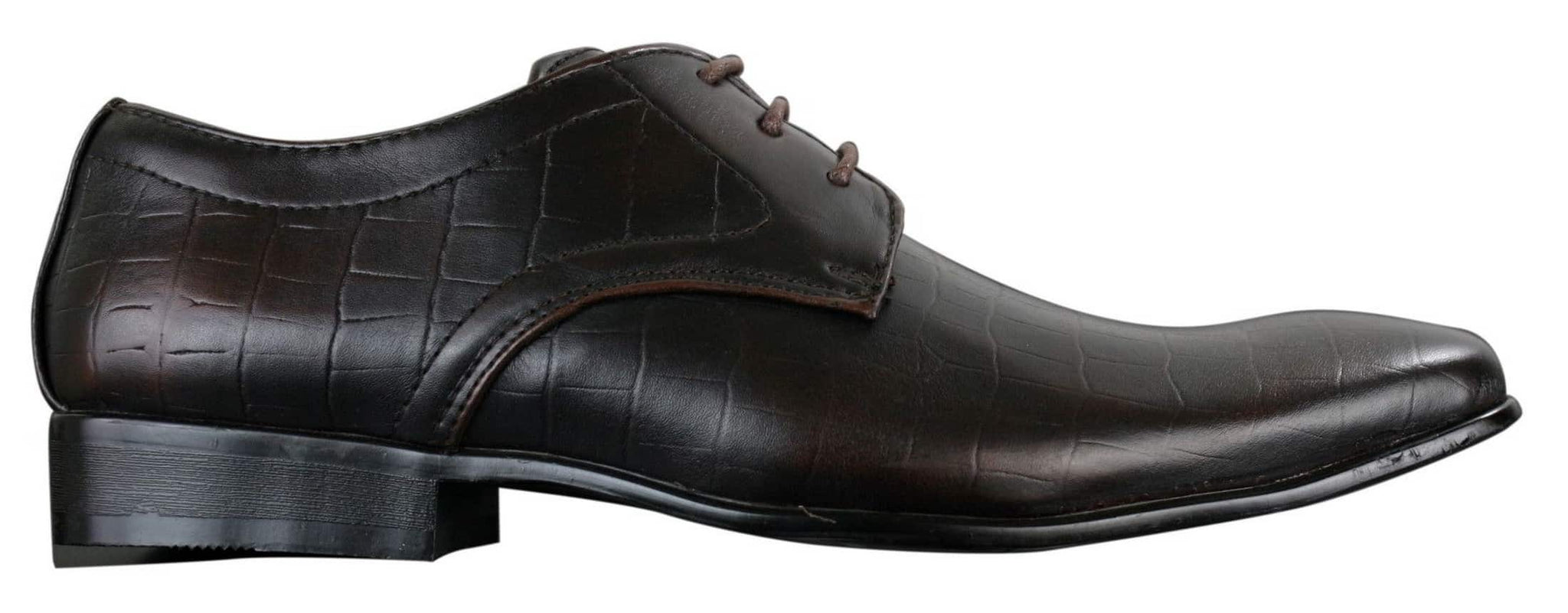 Mens Black Tan Brown Crocodile Snake PU Leather Shoes Laced Smart Formal Pointed