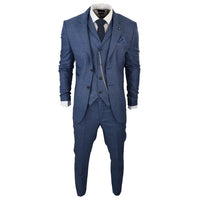 AK-09 Men's 3-Piece Tailored Blue Prince of Wales Check Suit
