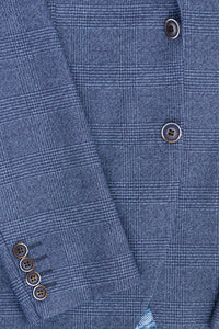 AK-09 Férfi 3 részes, szabott, kék színű, kockás öltöny, walesi herceg mintával