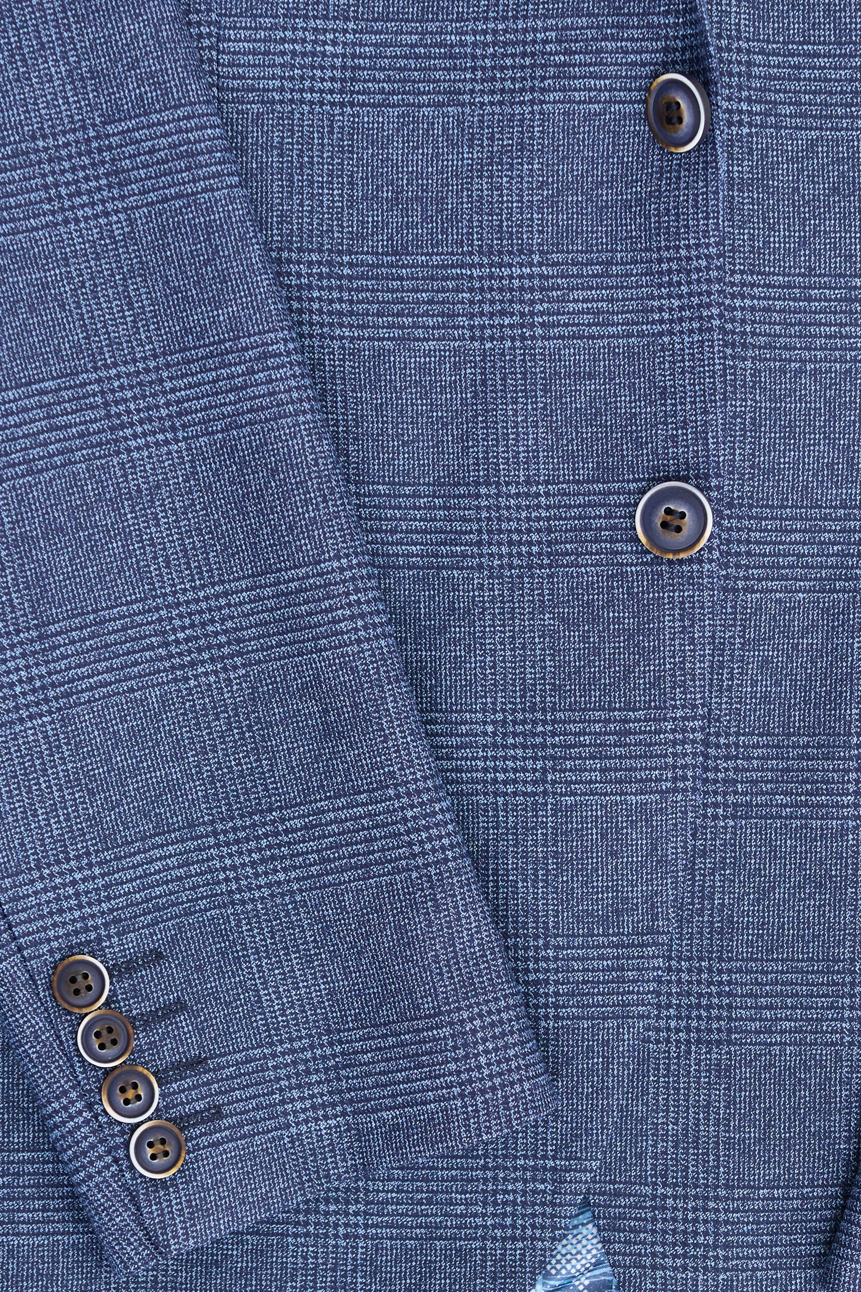 AK-09 Férfi 3 részes, szabott, kék színű, kockás öltöny, walesi herceg mintával