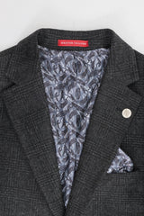 Férfi fekete, kockás, háromrészes öltöny