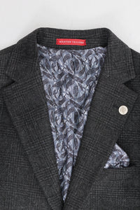 Férfi fekete, kockás, háromrészes öltöny