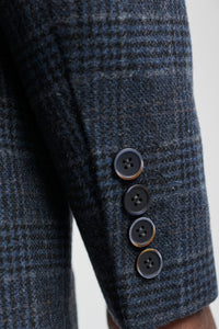 Férfi kék kockás, háromrészes öltöny