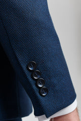 Férfi sötétkék, háromrészes öltöny, madárszem öltöny, esküvői, szalagavató, formális, elegáns, klasszikus