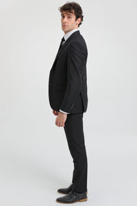 Paul Andrew Parker - Férfi 3 részes fekete, szabott szabású, komplett öltöny, klasszikus ajtóra való, gyászoló temetés