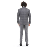 Mens 3 Piece Suit Grey Blue Check Contrasting Waistcoat Trouser Wedding Prom