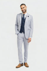 Férfi világoskék kockás pulóver Prince of Wales férfi öltöny sötétkék mellénnyel