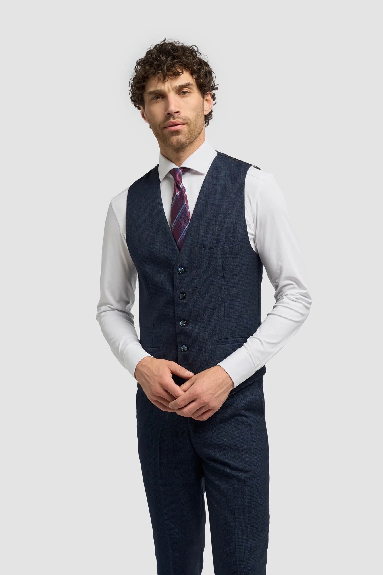 Caridi - Férfi sötétkék tweed mellény