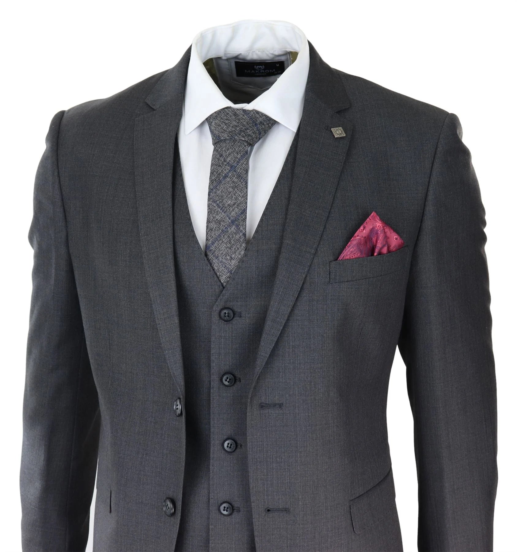 Mens Dark Grey Charcoal 3 Piece Suit Classic Stitch Wedding Summer Prom Classic