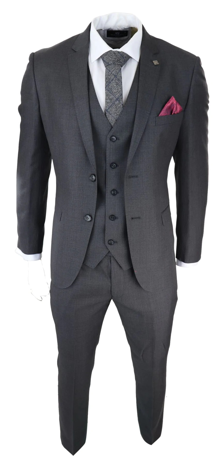 Mens Dark Grey Charcoal 3 Piece Suit Classic Stitch Wedding Summer Prom Classic