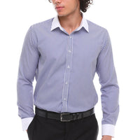 Men's Button Down Stripe Dress Shirt Formal Classic Collar - Blue