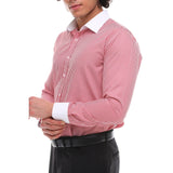 Men's Button Down Stripe Dress Shirt Formal Classic Collar - Red