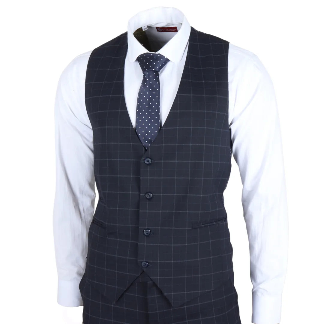 IM3 Men's Navy Checked Tailored Fit 3-Piece Suit