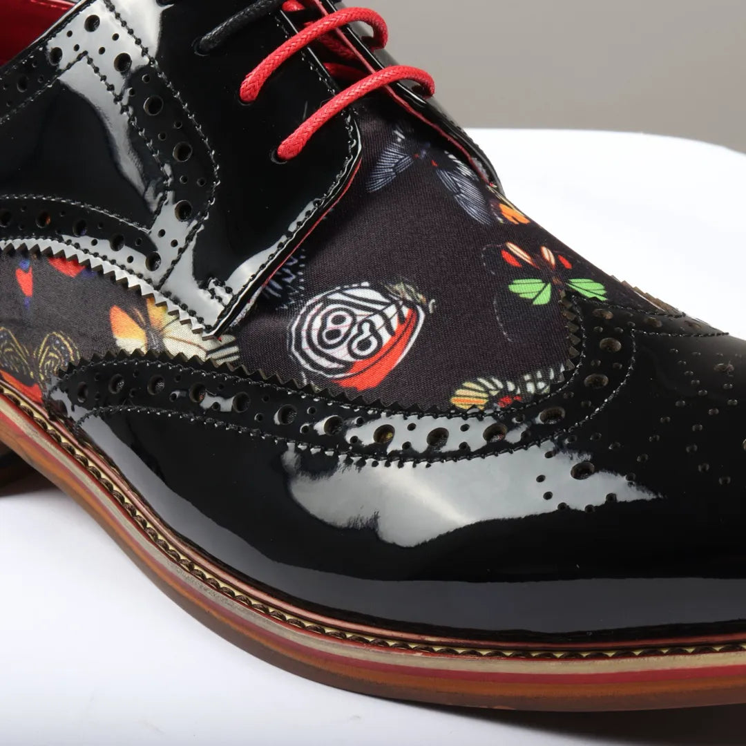 Julius - Men's Butterfly Print Patent Leather Brogue Shoes