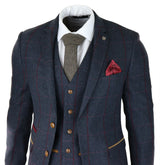 Mens Herringbone Tweed 3 Piece Navy Red Check Suit Vintage 1920s Tailored Fit