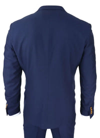 Mens Navy 3 piece Suit Brown Trim Classic Birdseye Vintage Wedding Grooms