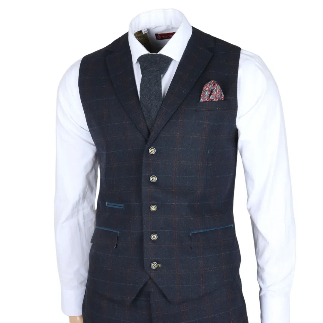 Ryan Men's Navy 3-Piece Tweed Slim Fit Suit