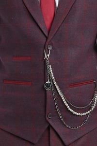 Férfi háromrészes öltöny gyapjú tweed öltöny szilvakék kockás 1920-as évekbeli Gatsby