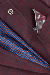 Férfi háromrészes öltöny gyapjú tweed öltöny szilvakék kockás 1920-as évekbeli Gatsby