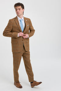 Férfi háromrészes öltöny gyapjú tweed öltöny halszálkás mintával, barna, kék, kockás, 1920-as évekbeli Gatsby