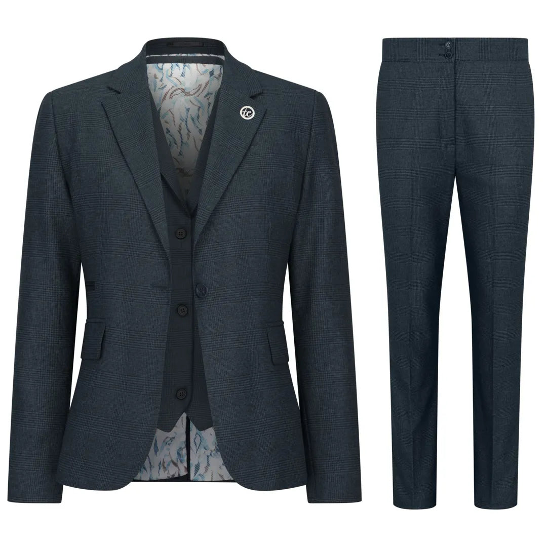 TPW53 - Női zöld színű, háromrészes, kockás kosztüm walesi herceg mintával