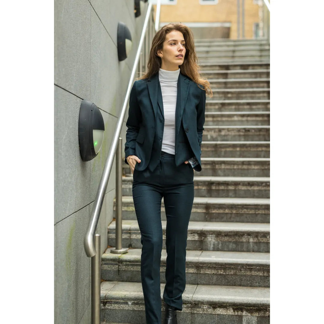 TPW53 - Női zöld színű, háromrészes, kockás kosztüm walesi herceg mintával