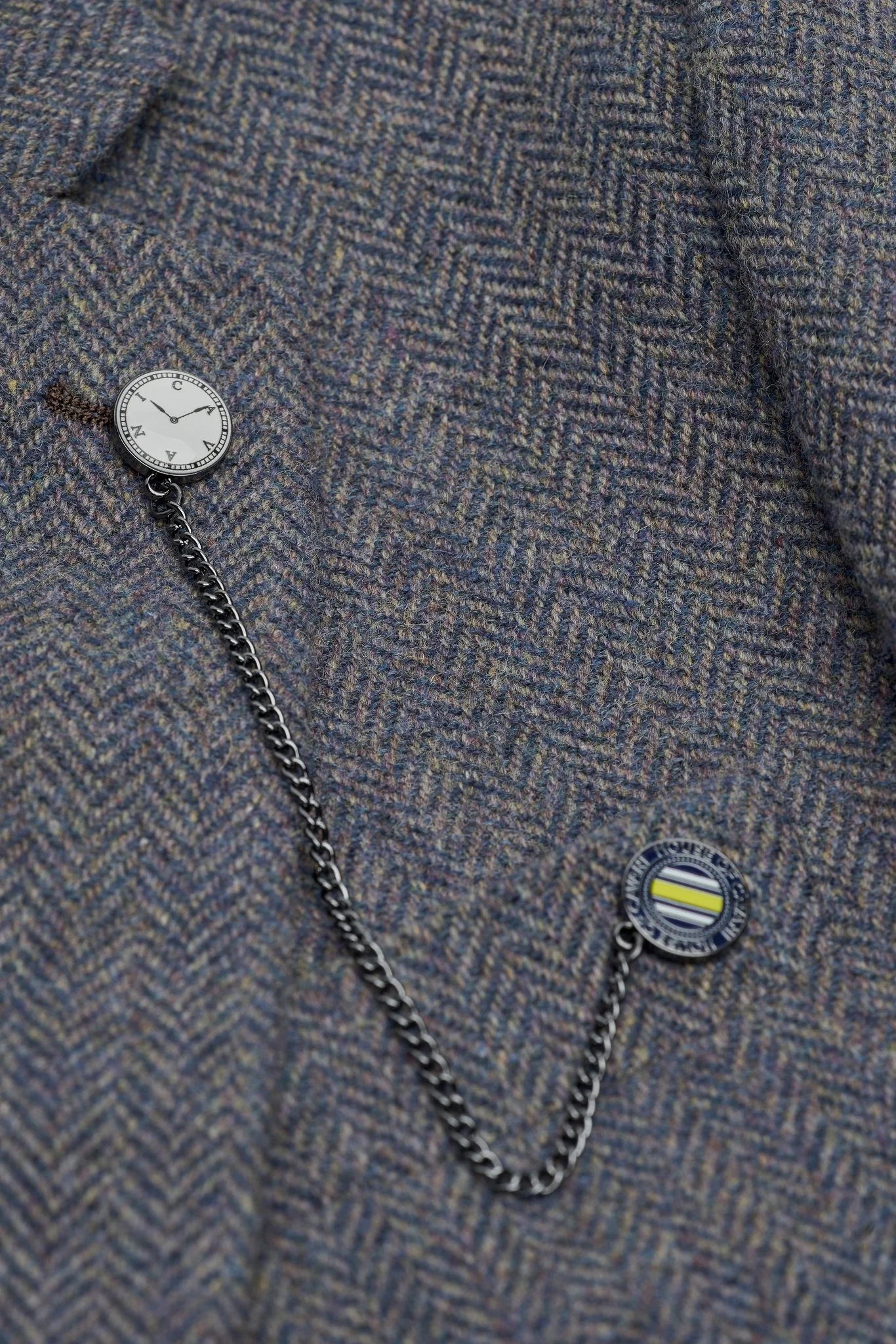 Thomas - Férfi sötétkék, háromrészes gyapjúkeverék tweed öltöny