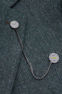 Thomas - Olivazöld, 3 darabos gyapjúkeverék tweed öltöny