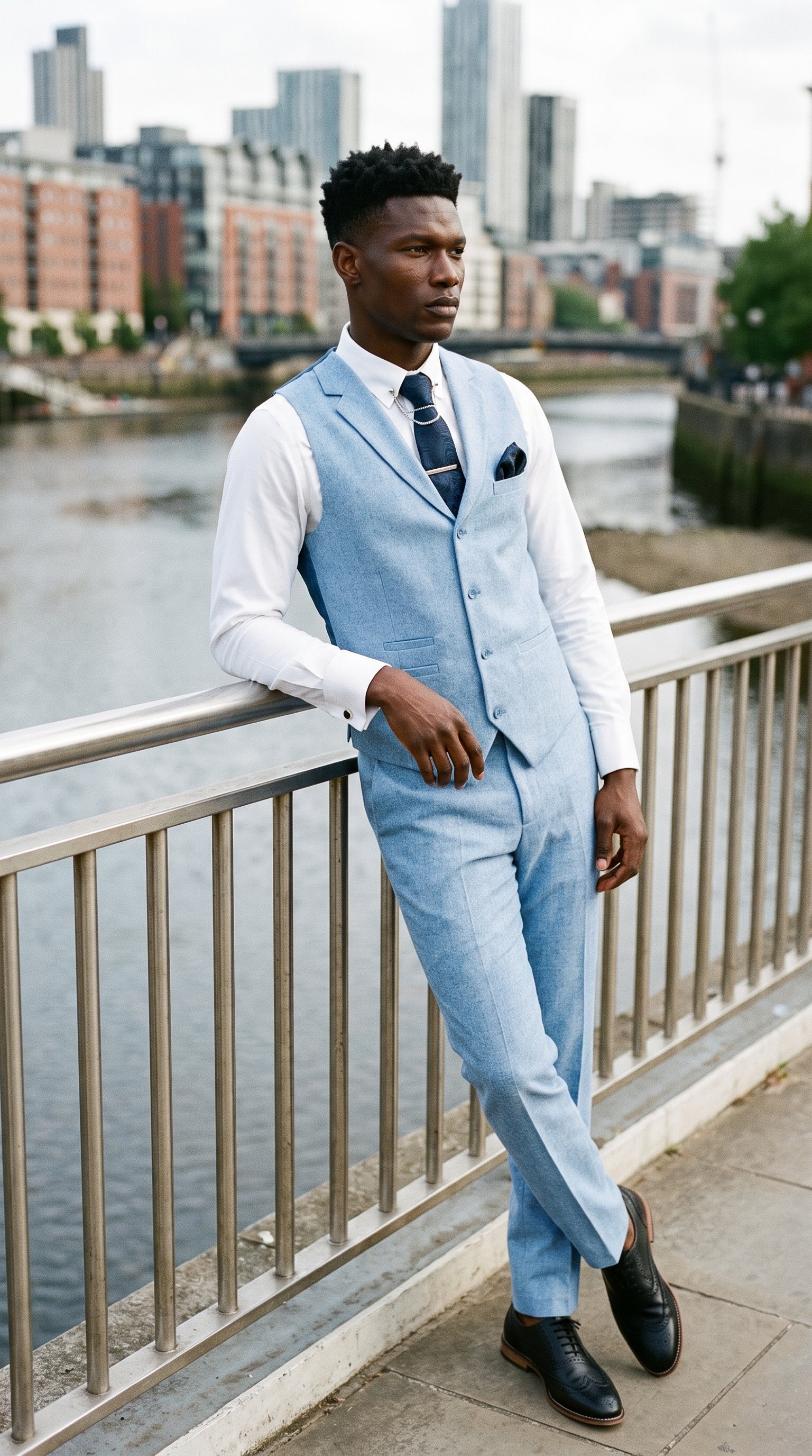 Look #339 styled with TP-12 - Férfi nyári öltöny mellény nadrág lenvászon alkalmi királykék esküvői