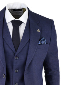 Men's Navy-Blue Herringbone Tweed 3 Piece Suit