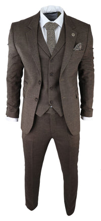 Men's Brown Herringbone Tweed 3 Piece Suit