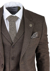 Men's Brown Herringbone Tweed 3 Piece Suit