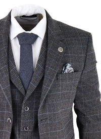 Men's Grey Tartan Check 3 Piece Suit
