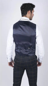 Mens Classic Waistcoat Prince Of Wales Check Navy Slim Fit Vintage Wedding