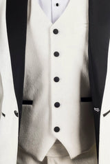 AK-24 Men's White 3-Piece Velvet Wedding Tuxedo with Black Lapels