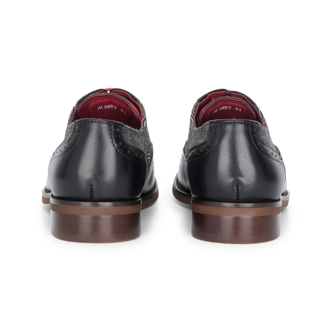 Albert - Férfi fekete bőr tweed cipő díszítéssel