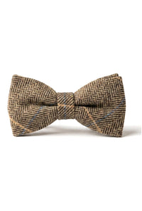 Albert - Férfi barna halszálkás tweed kockás csokornyakkendő
