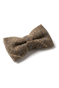 Albert - Férfi barna halszálkás tweed kockás csokornyakkendő