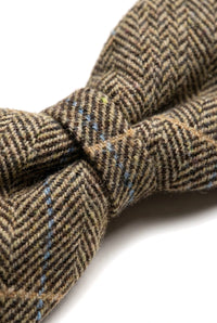 Albert - Férfi barna halszálkás tweed kockás csokornyakkendő