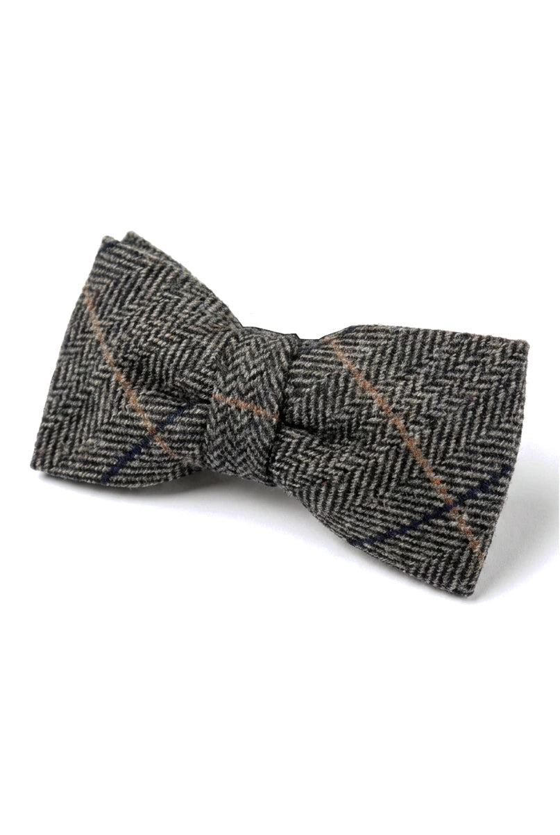 Albert - Férfi szürke halszálkás tweed kockás csokornyakkendő