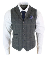Cavani Albert - Mens Classic Tweed Herringbone Check Brown Grey Slim Fit Vintage Waistcoat Gilet-Charcoal
