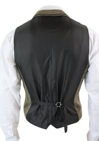 Cavani Albert - Mens Classic Tweed Herringbone Check Brown Grey Slim Fit Vintage Waistcoat Gilet-Tan