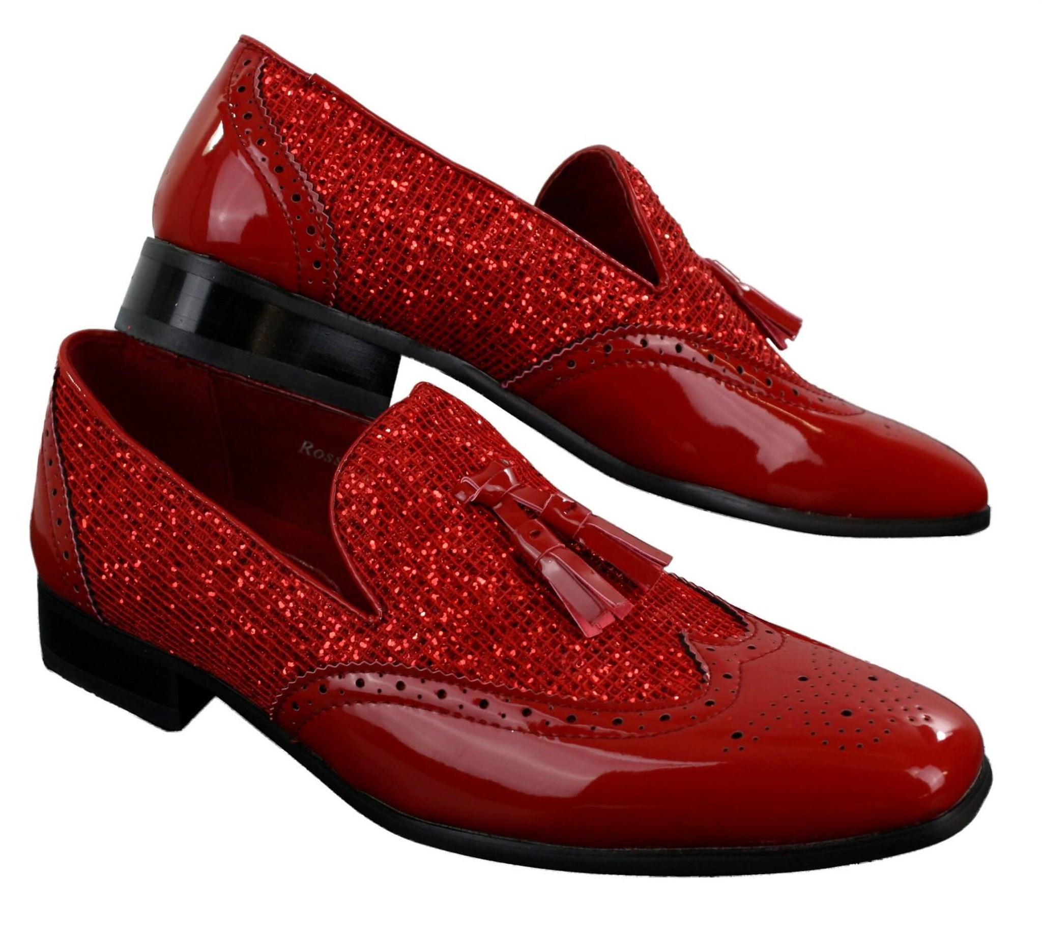 Mens Smart Party Shiny Tassle Shoes Red Silver Black Slip On Patent Leather
